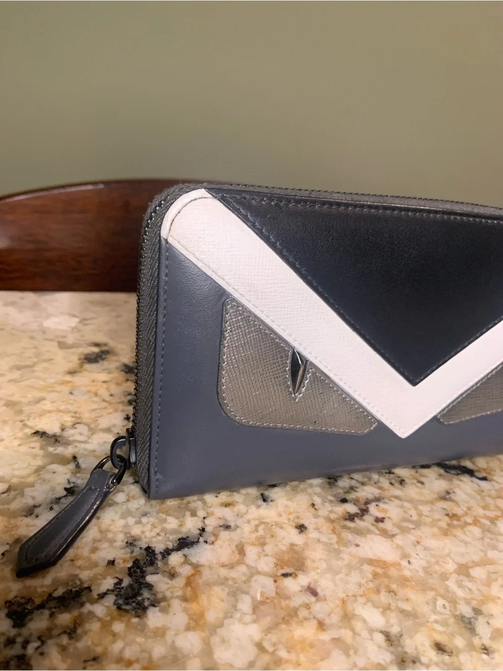 Fendi Monster Black, White and Gray Leather Zip-Around Wallet - Picture 4 of 17
